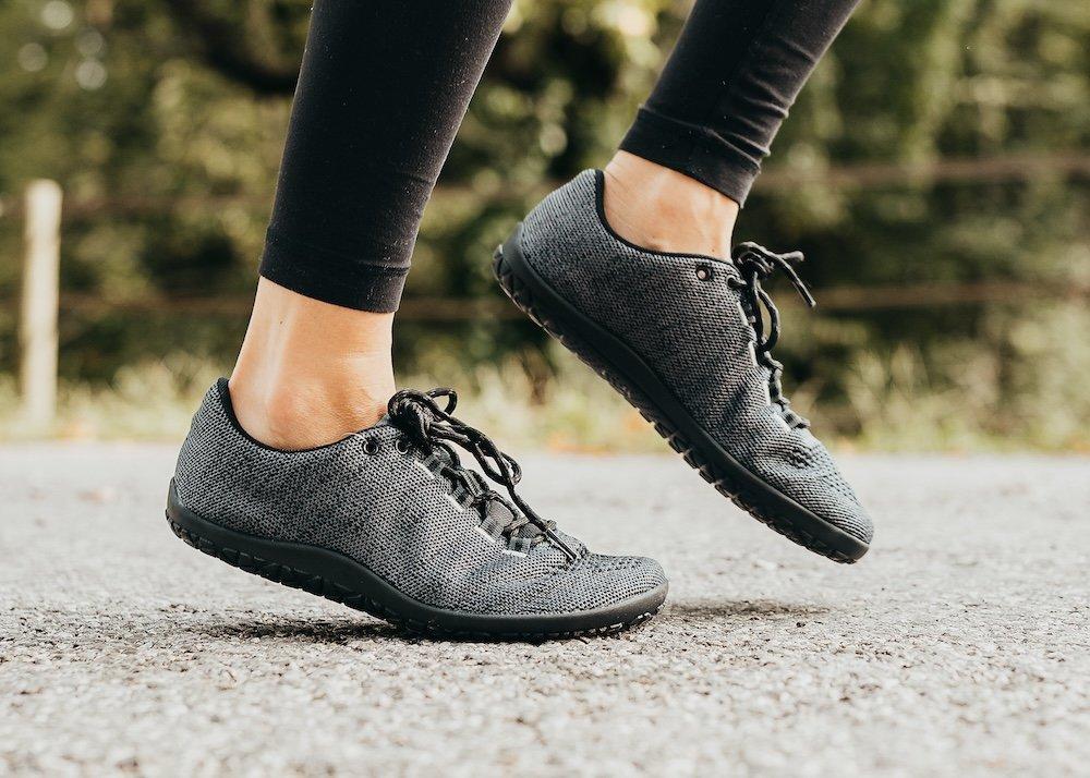 closeup of minimalist running shoe