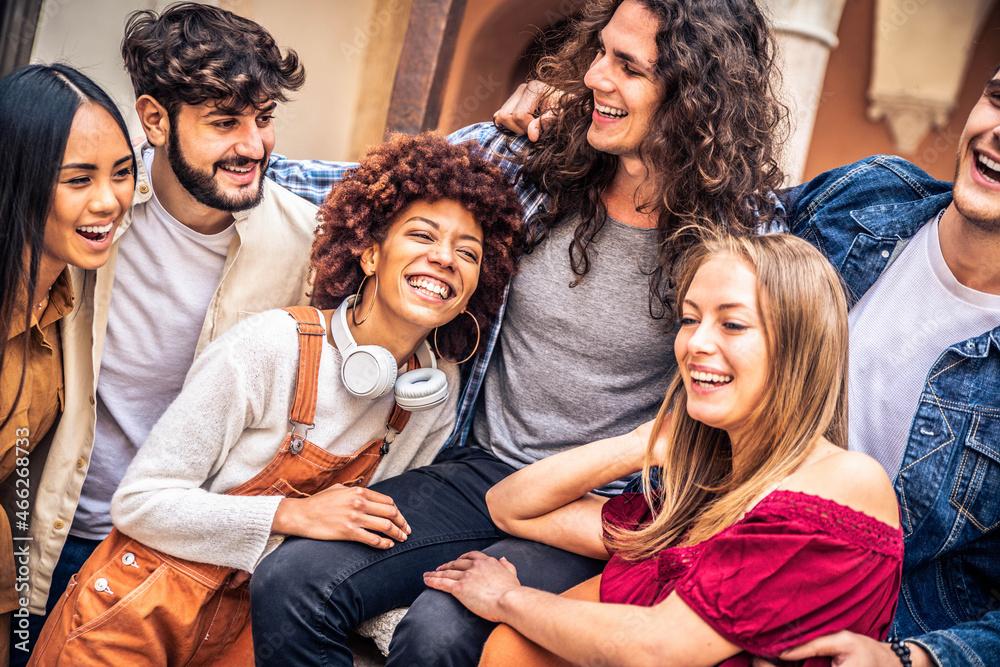 group of friends laughing together
