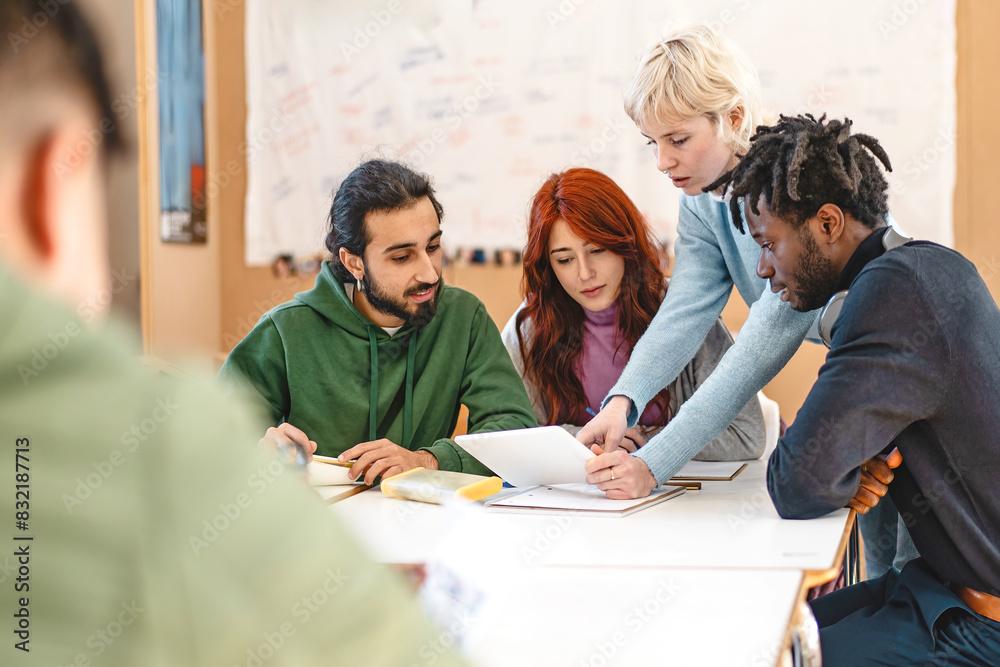 group of diverse college students collaborating on a project