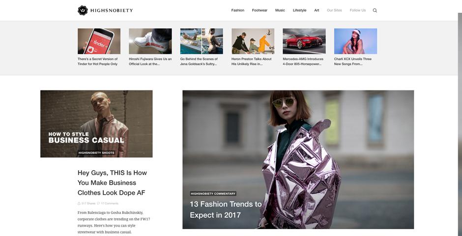 Highsnobiety blog homepage