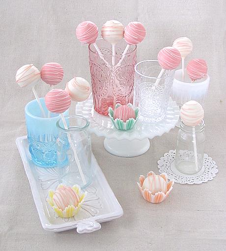 tres leches cake pops dipped in white chocolate