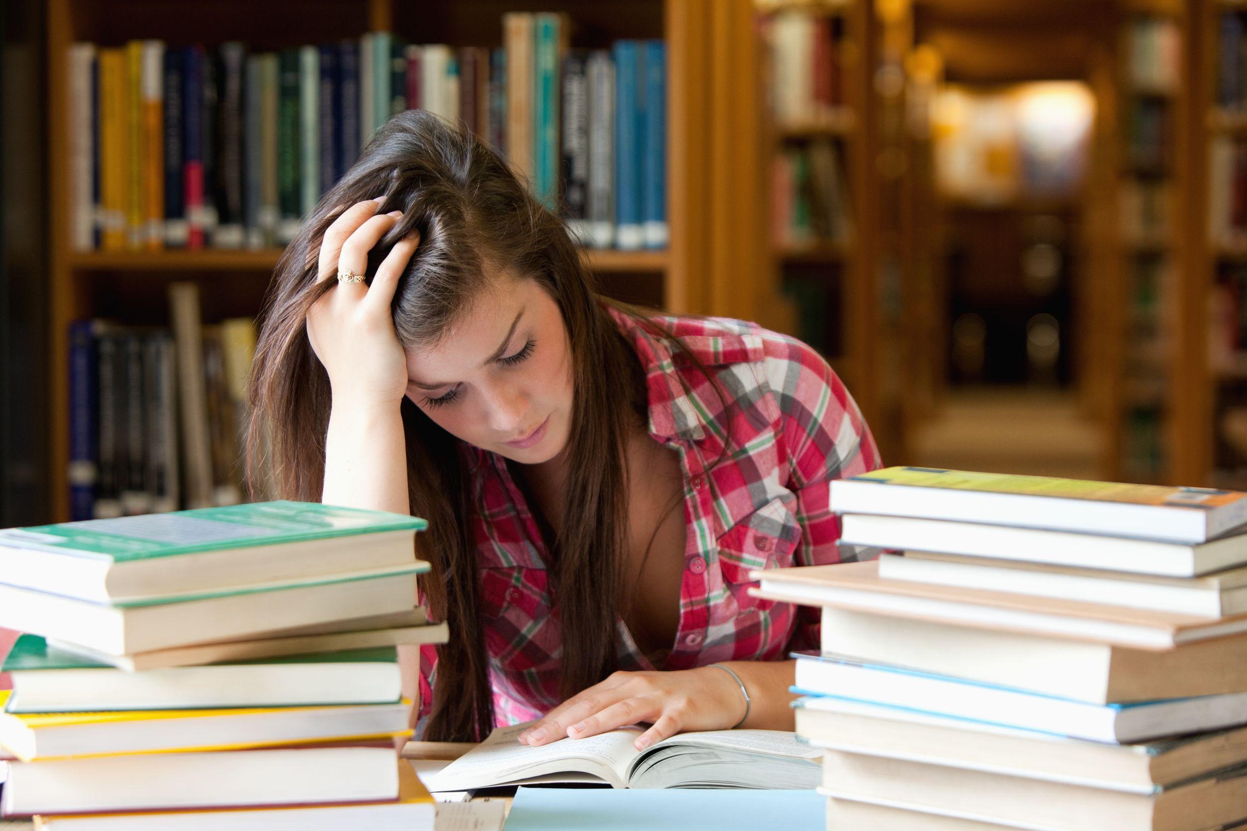 stressed student studying