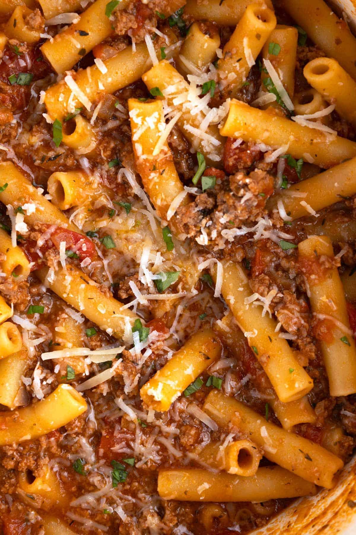 close up shot of ranch beef pasta being stirred in a pot