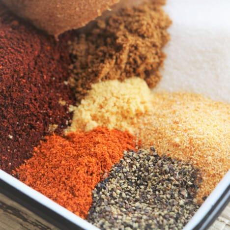 close up of the spices used for the pork rub