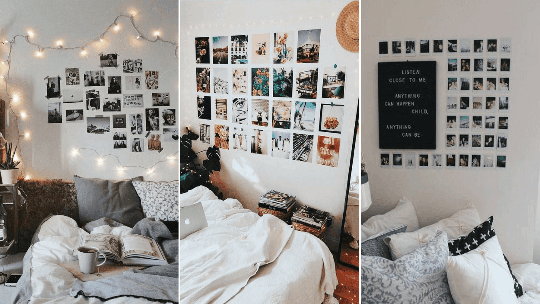 Examples of different dorm room gallery wall styles