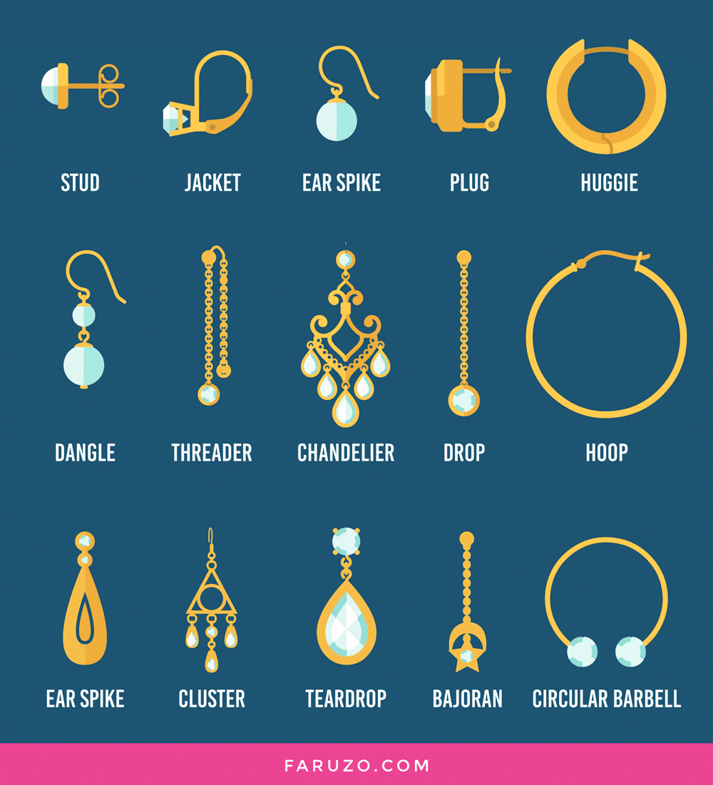 different styles of earrings laid out on a table