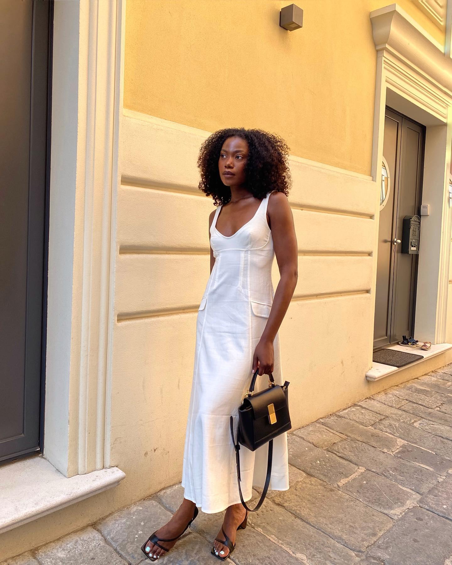 woman wearing linen dress in summer