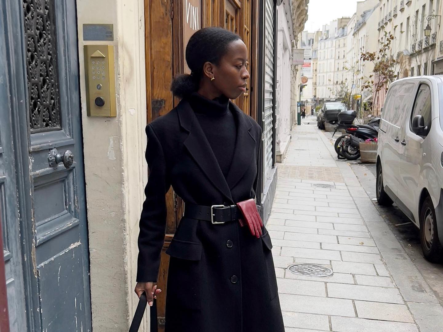 Woman wearing winter accessories in the city