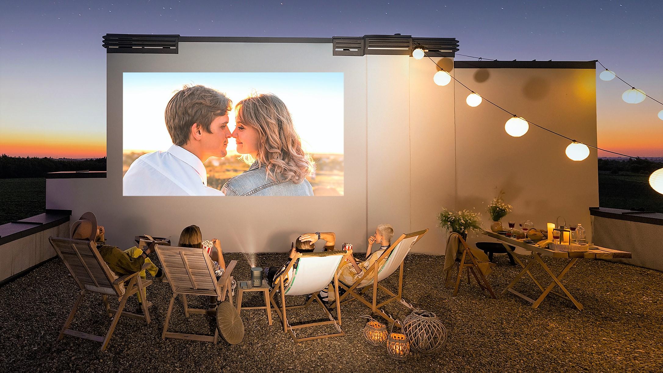 portable projector setup for outdoor movie night
