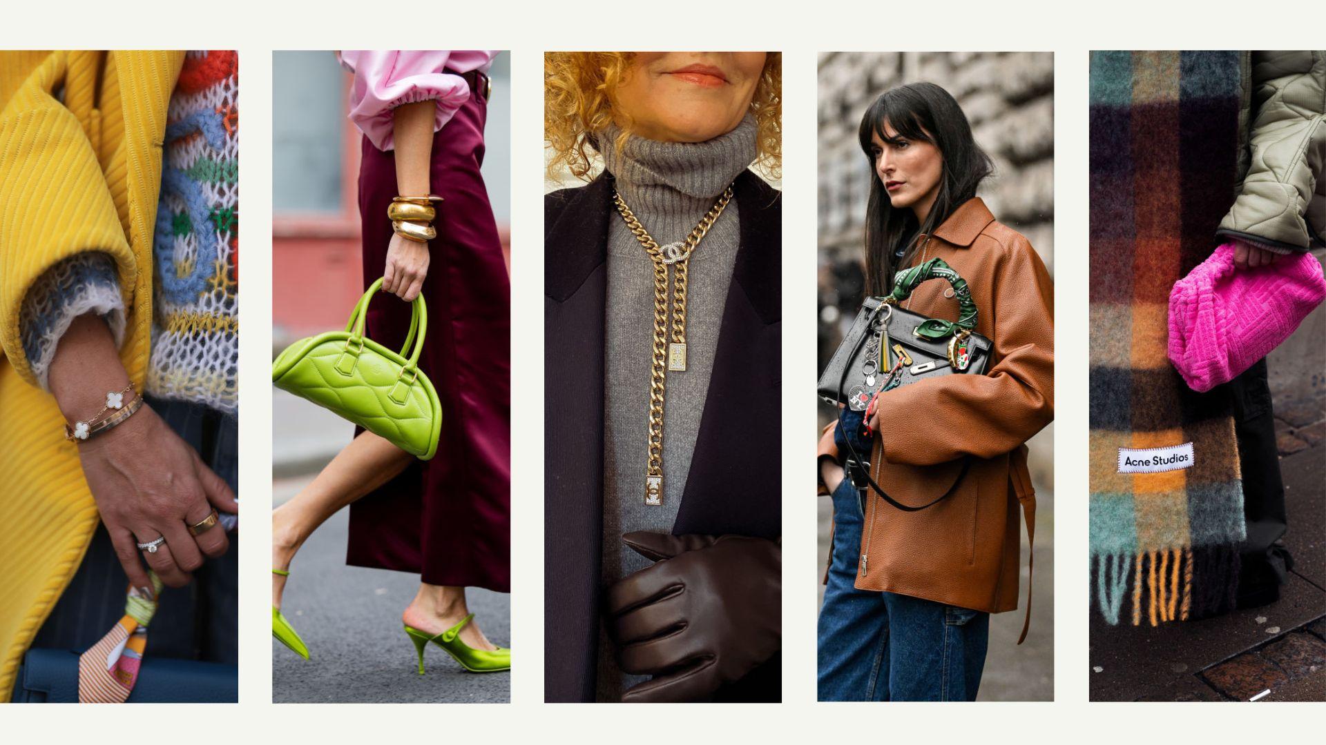 woman accessorizing her outfit with jewelry and scarf
