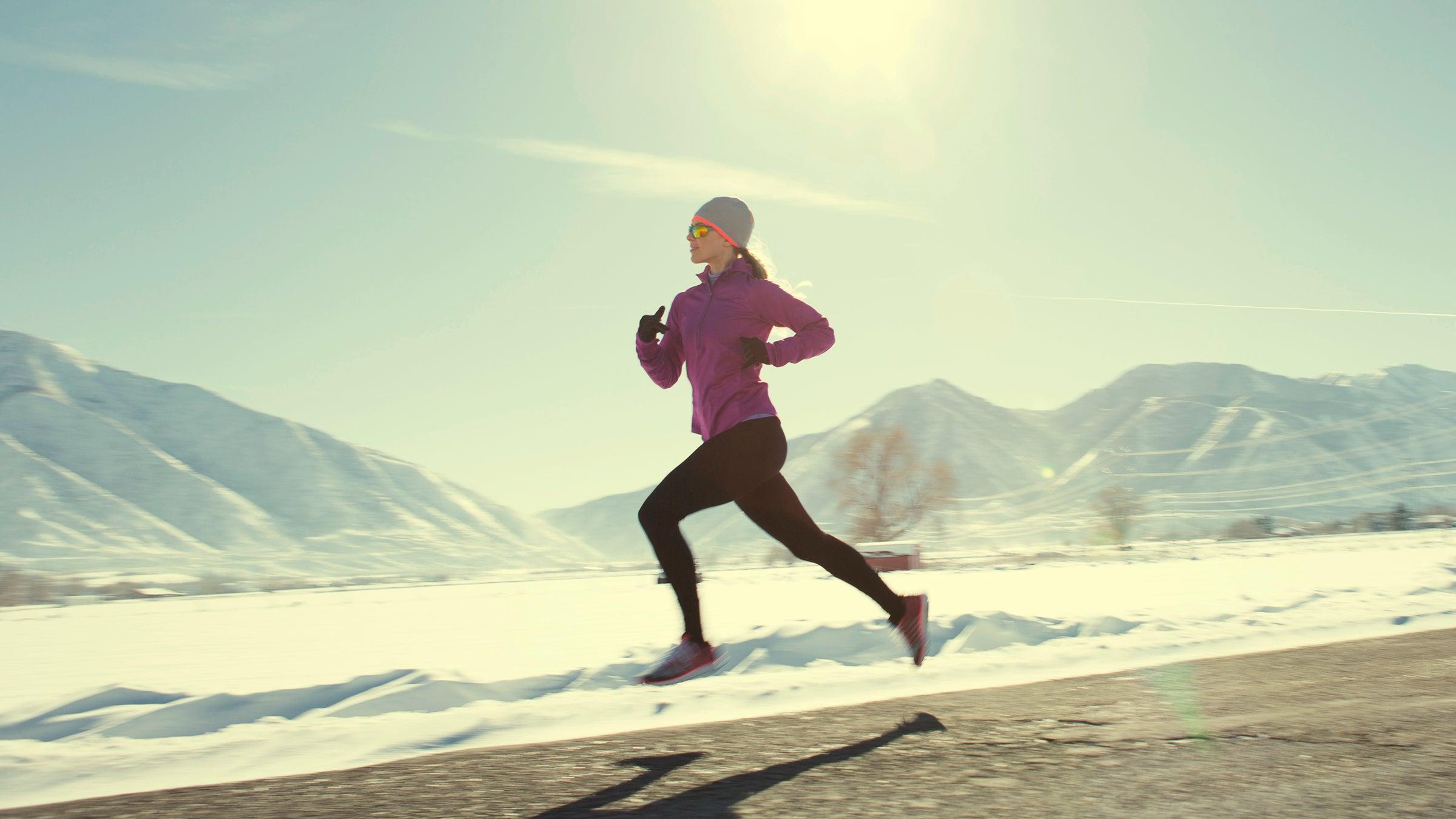 woman rushing in winter clothes