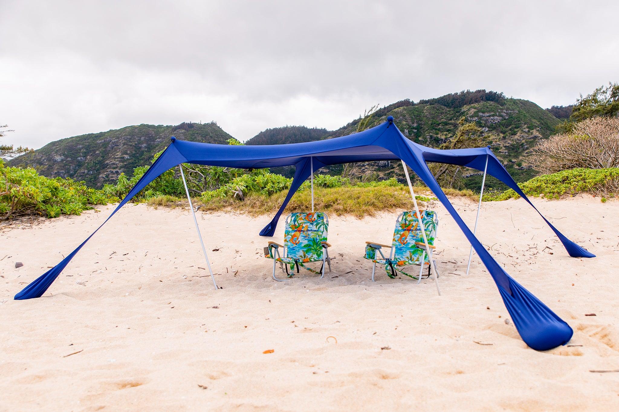 beach umbrellas shade people