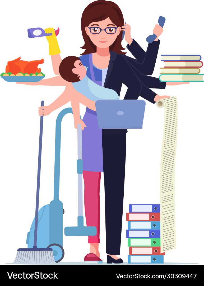 busy woman multitasking
