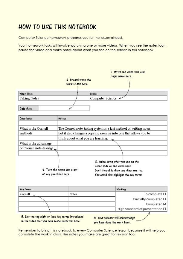 cornell note-taking method template computer science