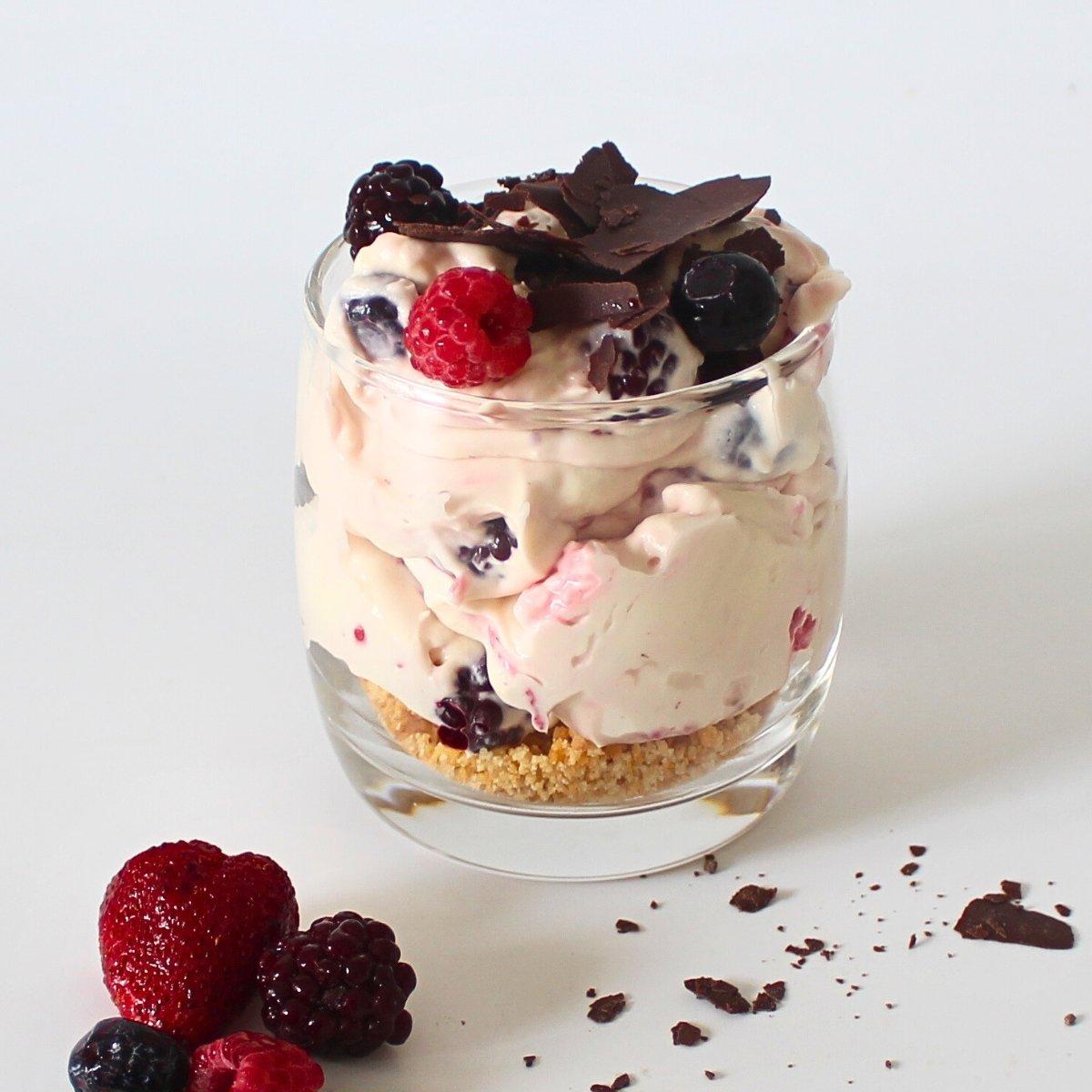 top-down shot of a assembled berry spelt parfait