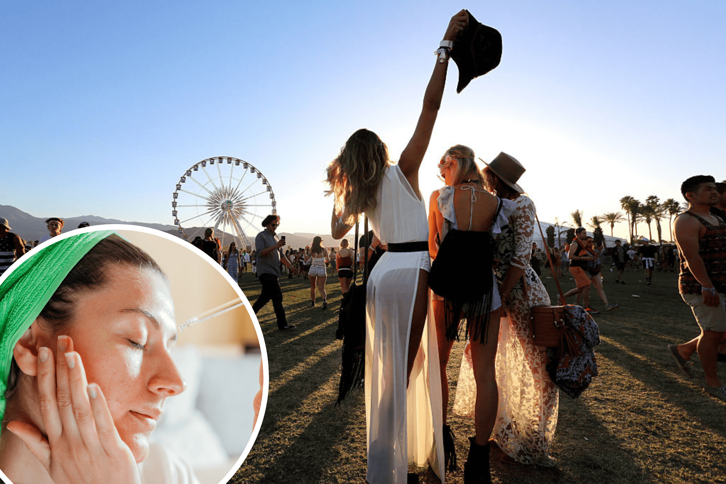 woman with natural, healthy glow at Coachella festival
