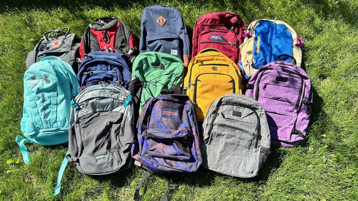 collage of different laptop backpacks