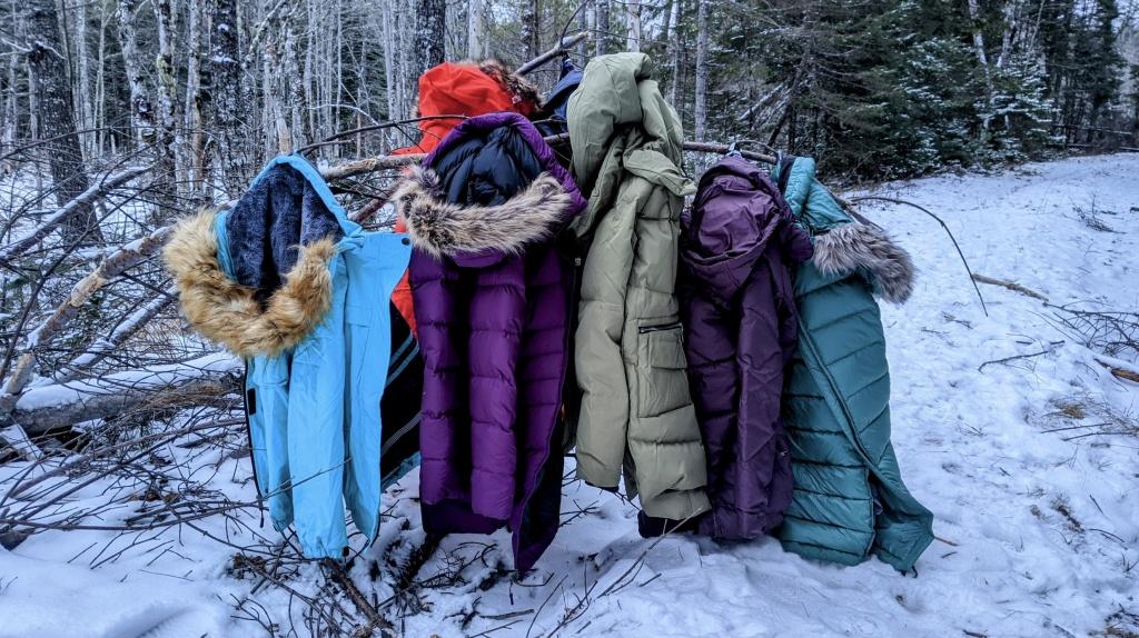woman comparing prices of different winter coats