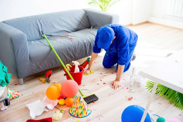 Cleaning up after a hotel room party