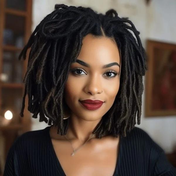 woman with short dreadlocks looking confident