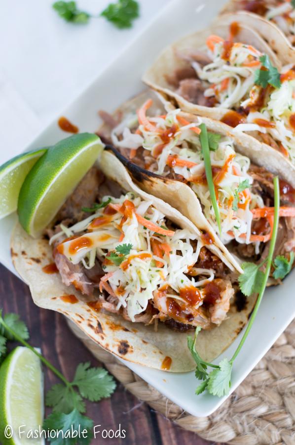 Alabama white sauce pulled pork tacos with cilantro and lime
