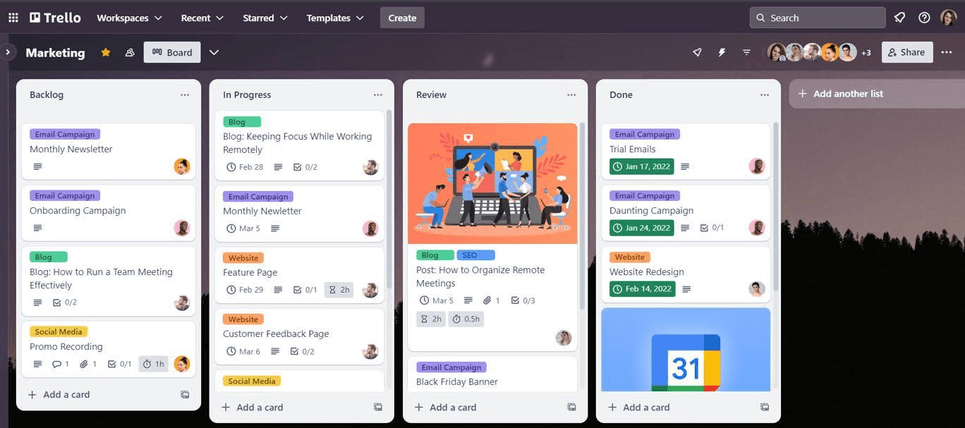 Trello board interface