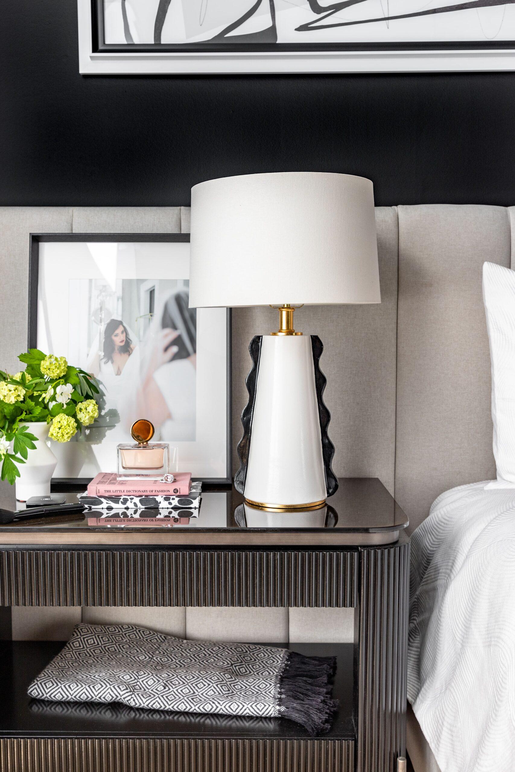 Personal and decorative items on a nightstand