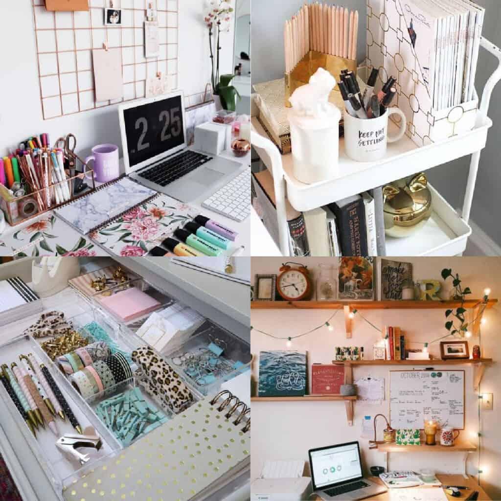 organized and optimized dorm desk for online classes