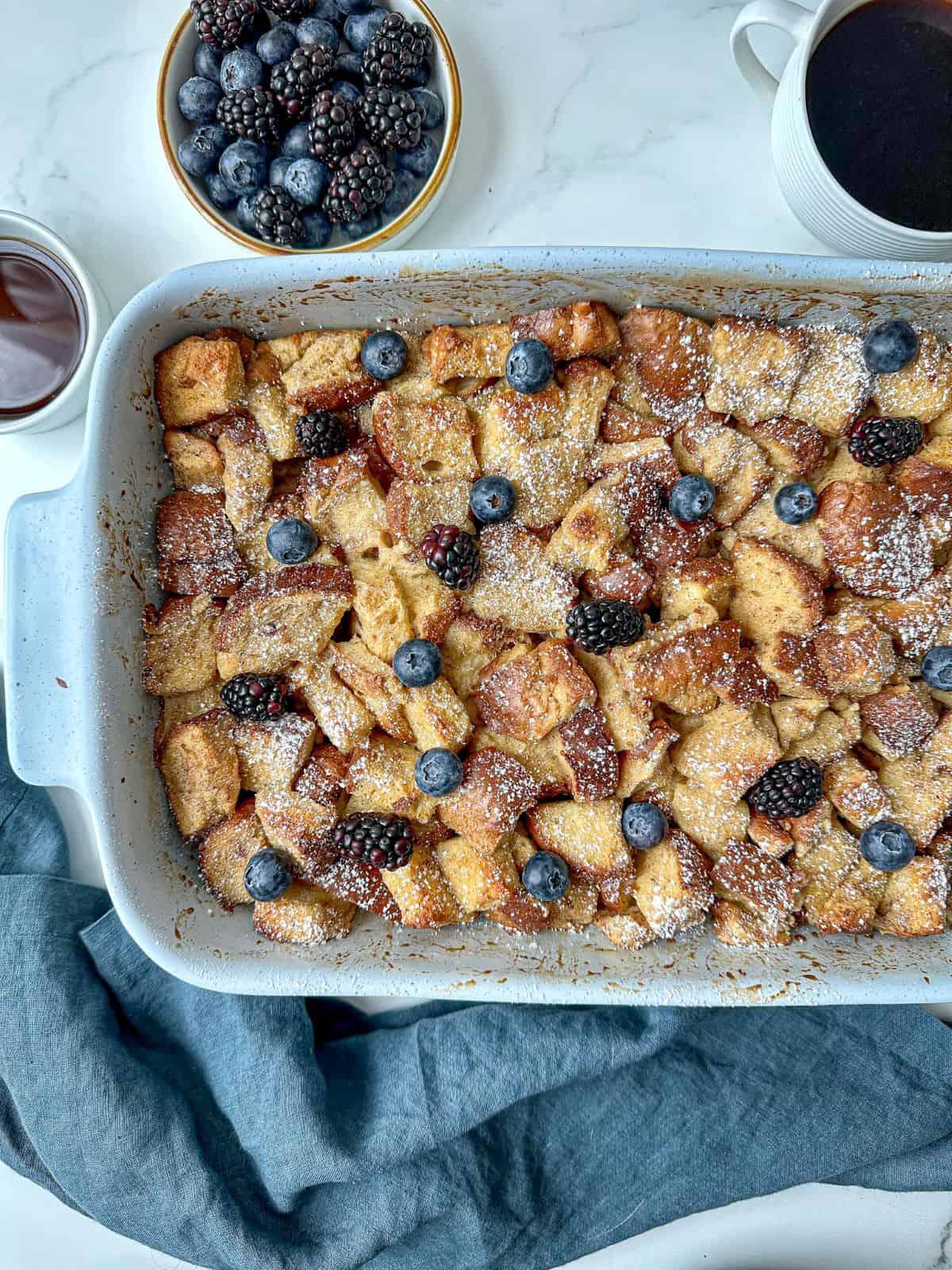 happy family enjoying French toast casserole together