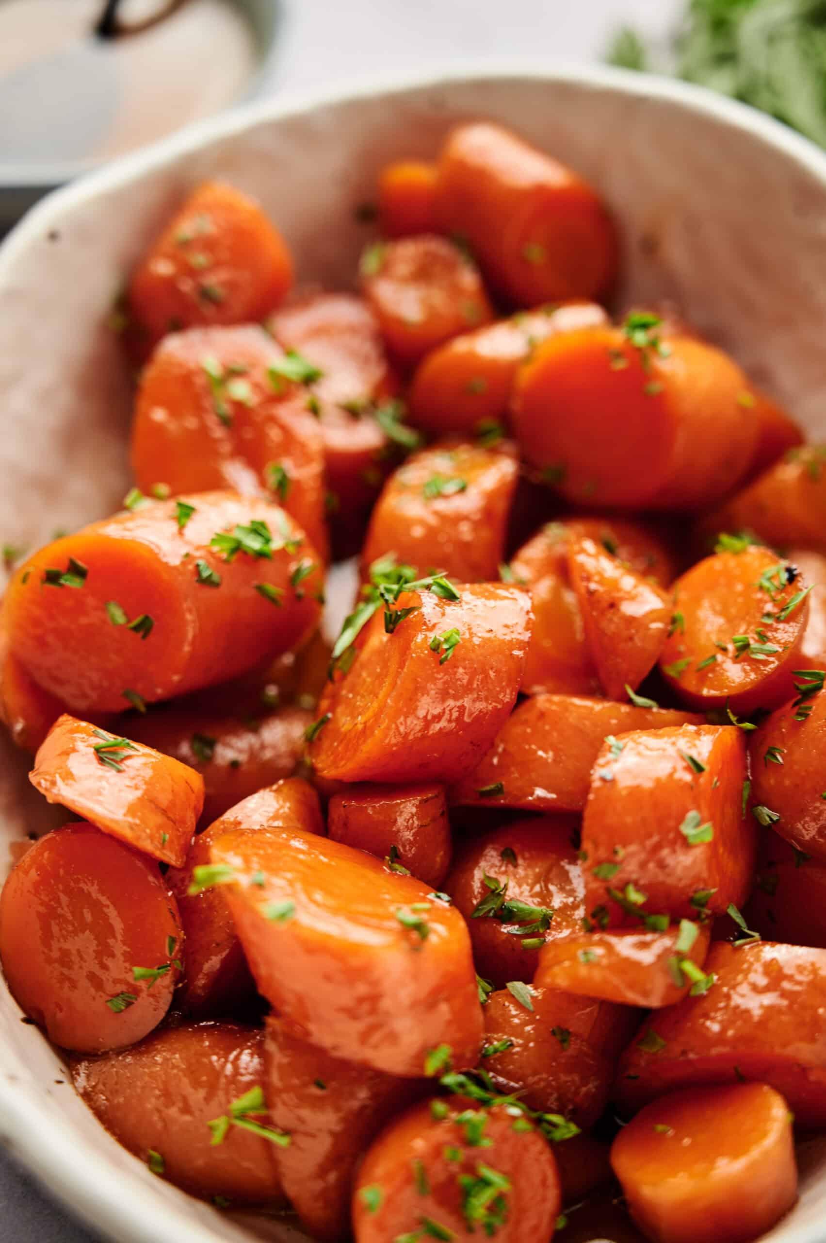 close up of glazed carrots