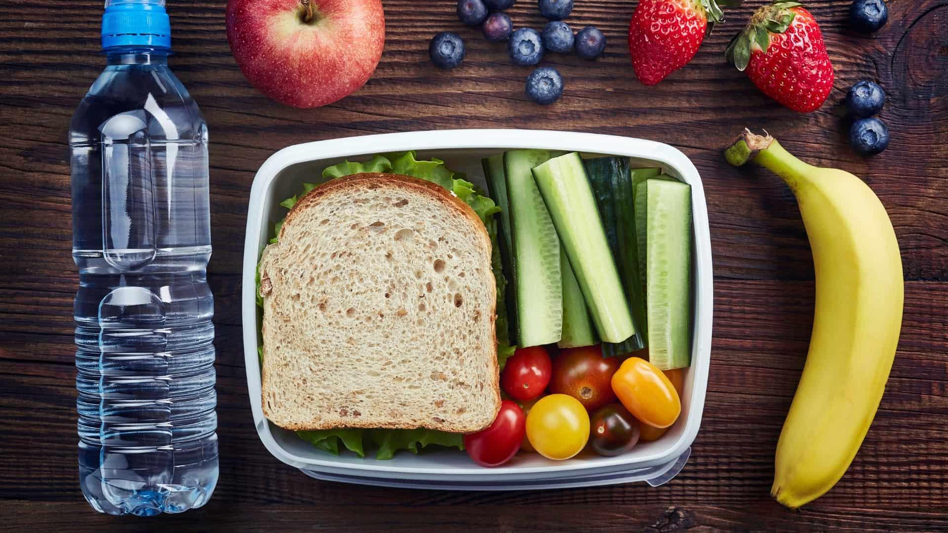 healthy meal and water bottle