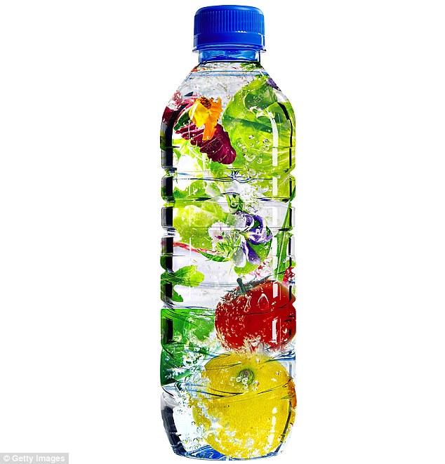 water bottle and healthy foods