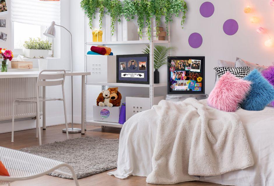 A cozy and well-lit college dorm room