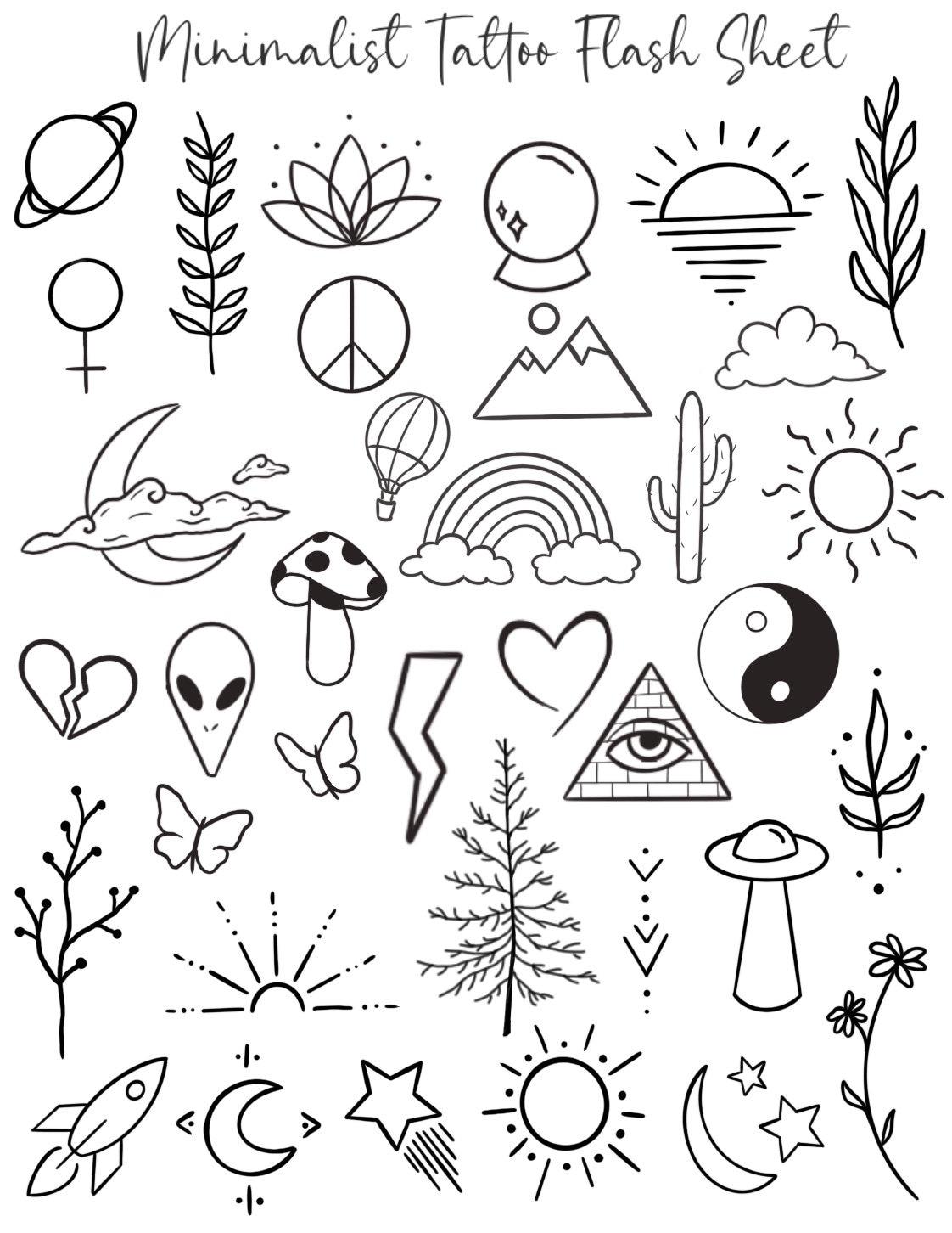 A collage of small tattoos representing various hobbies