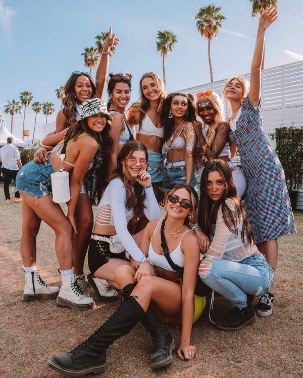 group of friends posing at coachella