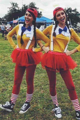 two best friends wearing creative halloween costumes