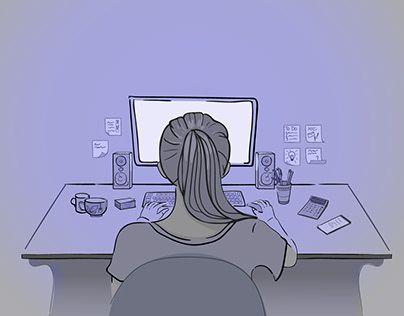 woman looking at computer with Pinterest open