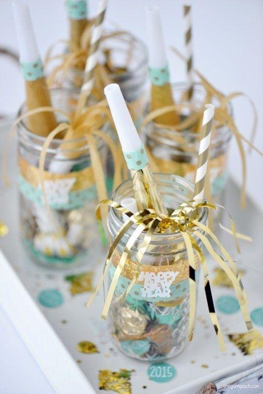 DIY confetti and mason jar decorations for a New Year's Eve party