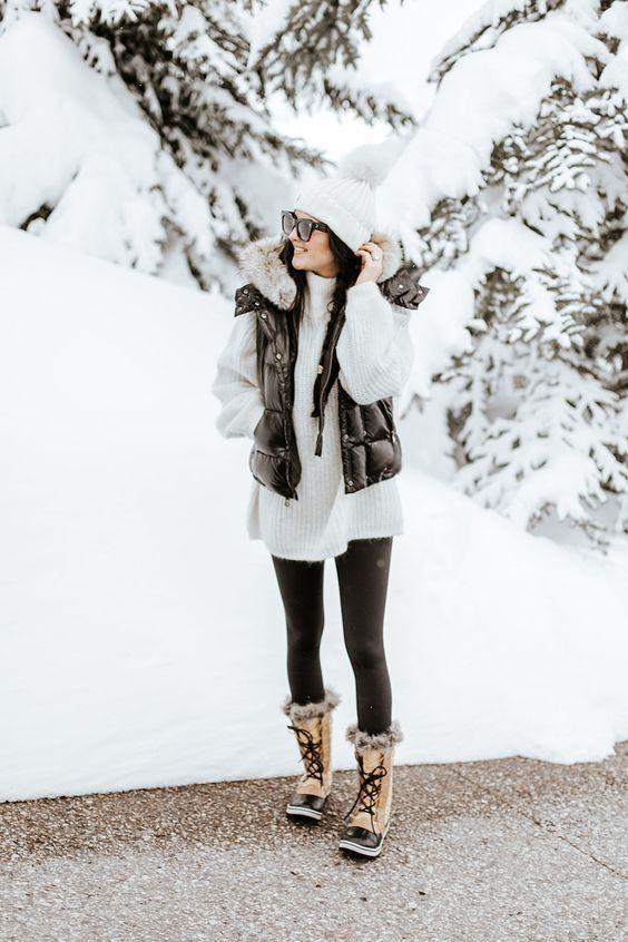 woman wearing stylish winter boots