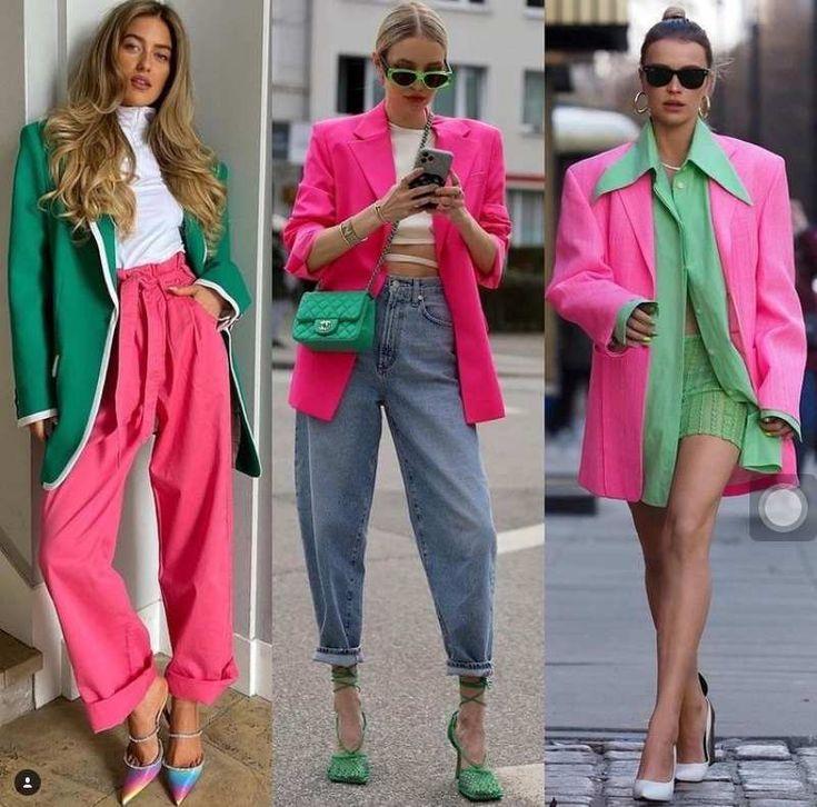 woman color blocking outfit
