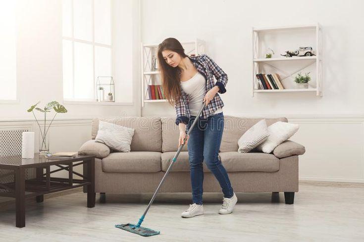 woman cleaning a single room
