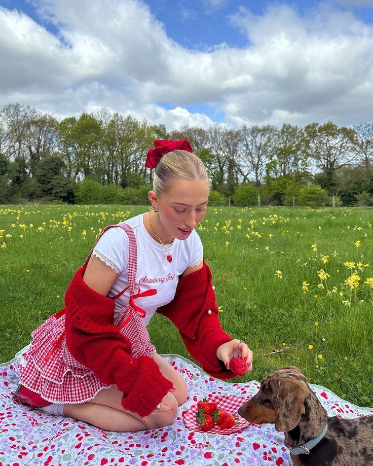 Woman wearing a flowy dress at a strawberry festival