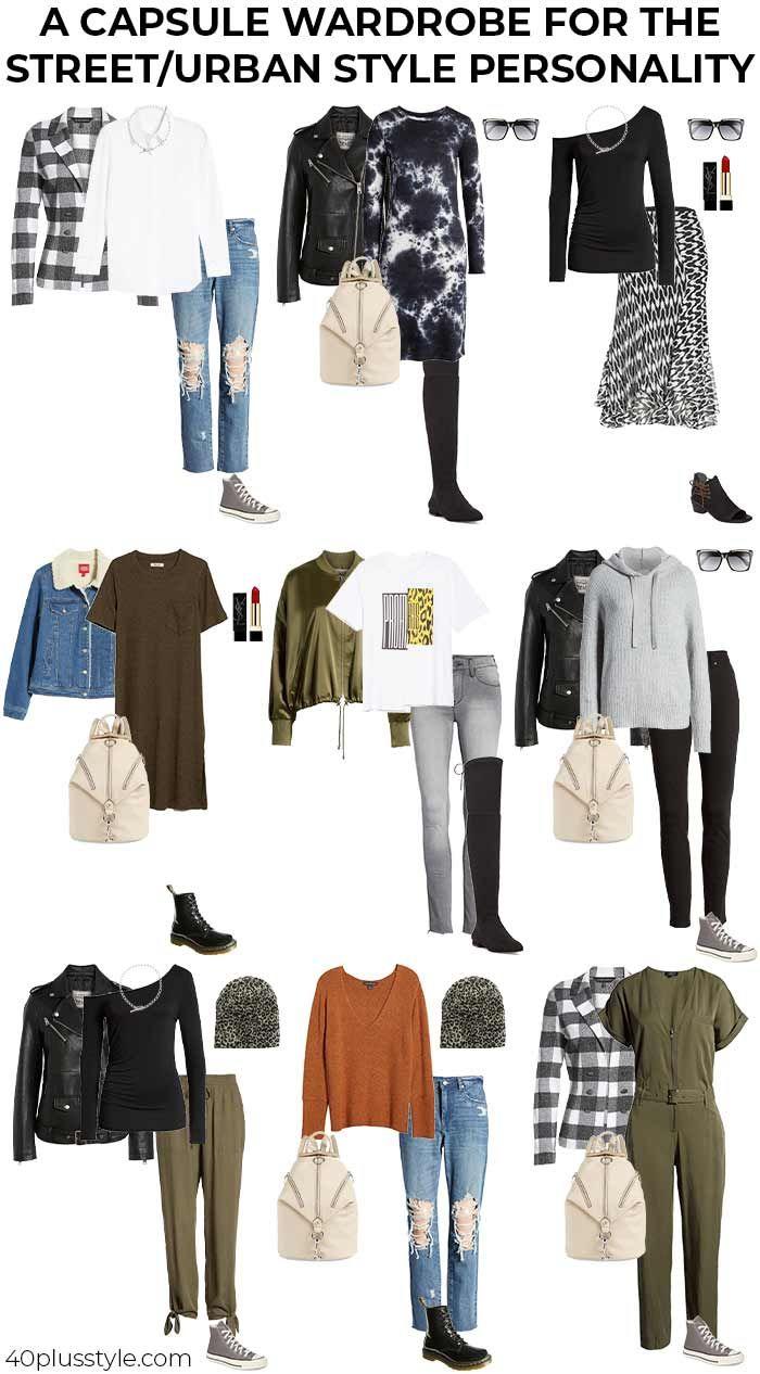 Stylish woman in streetwear capsule wardrobe