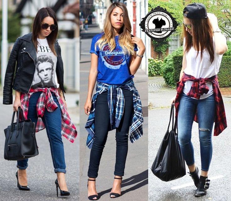woman wearing a plaid shirt tied around her waist