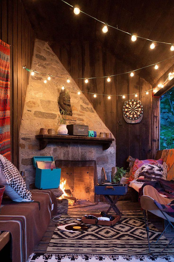 string lights decorating various spaces
