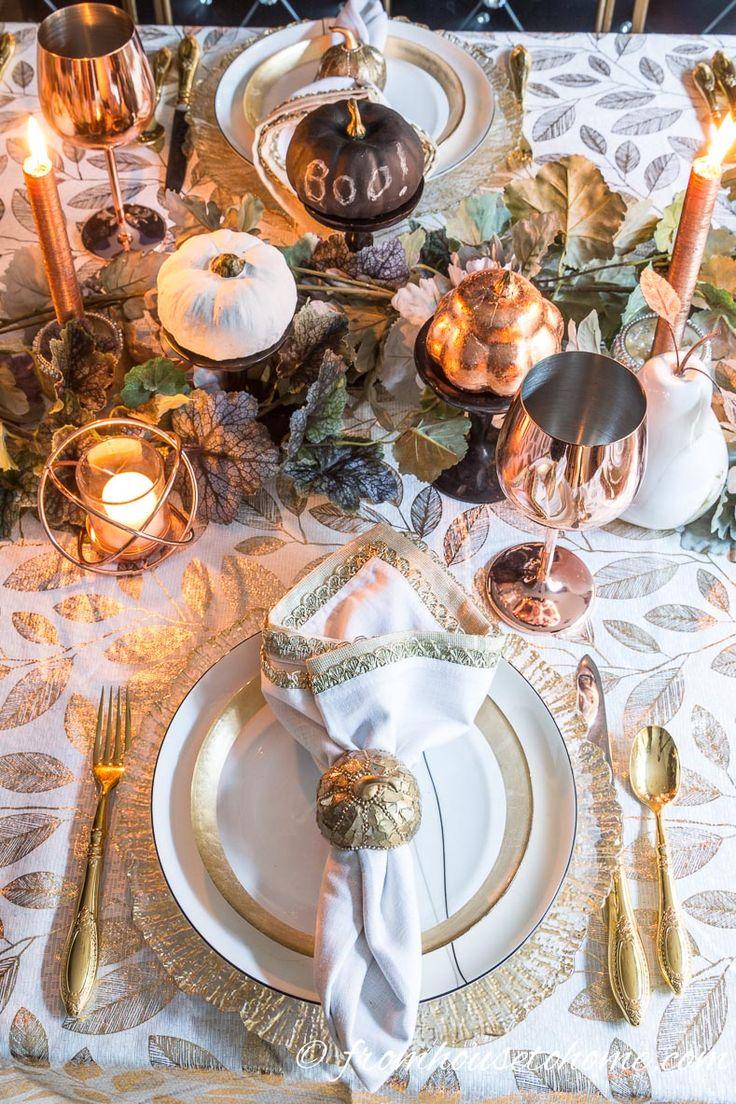 gold and copper thanksgiving table setting