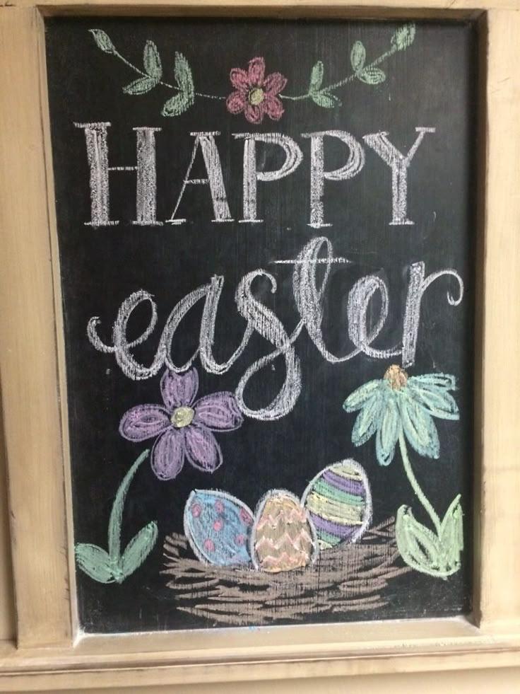 elaborate easter chalkboard art display