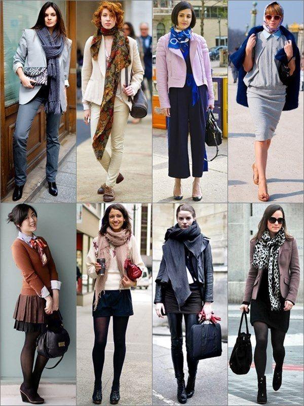 various scarves styled with different outfits
