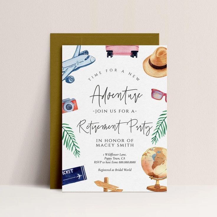 elegant travel-themed party invitations