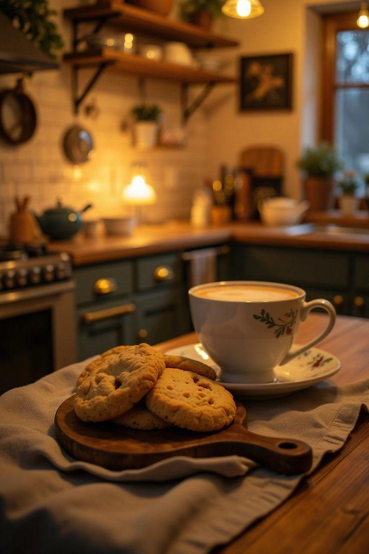 warm kitchen scene with baking, focus on cinnamon and comfort